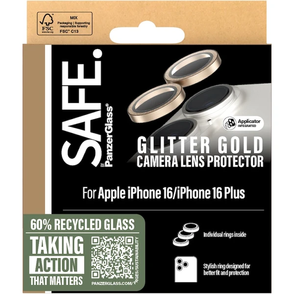 PanzerGlass® SAFE Camera Apple iPhone 16/16 Plus trblietavo zlaté HoOps™ - Ochranné fólie a sklo - Obrázok CF08000P01