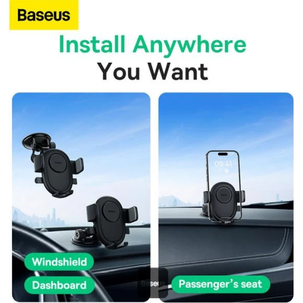 Baseus UltraControl Lite Series držiak do auta s prísavkou čierny - Držiaky - Obrázok CG9R000K01