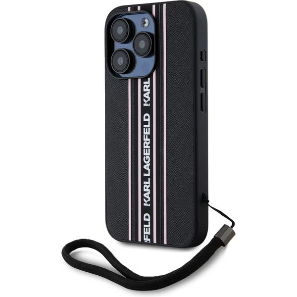 Karl Lagerfeld PU Saffiano Athleisure Stripe and Strap zadný kryt iPhone 15 Pro Max ružový - Puzdra - Obrázok CHN5000J01