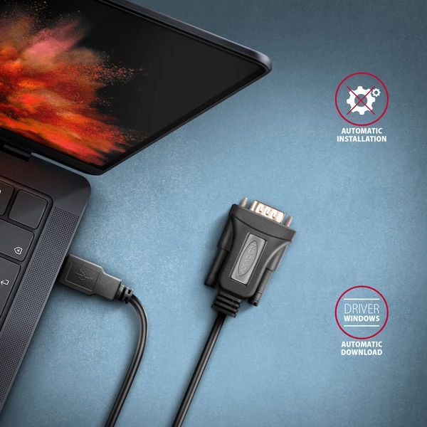 AXAGON USB-A/COM(DE-9) redukcia 1,5m čierna - Káble a redukcie - Obrázok CHS6000701