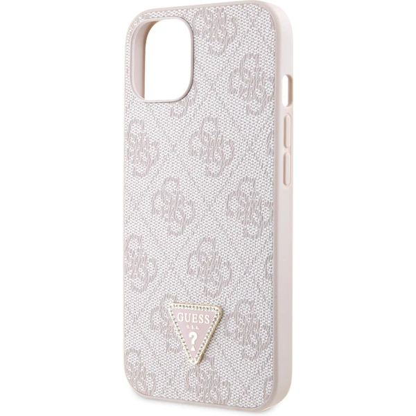 Guess PU 4G Strass Triangle Metal Logo kryt iPhone 15 ružový - Puzdra - Obrázok CIK8000601