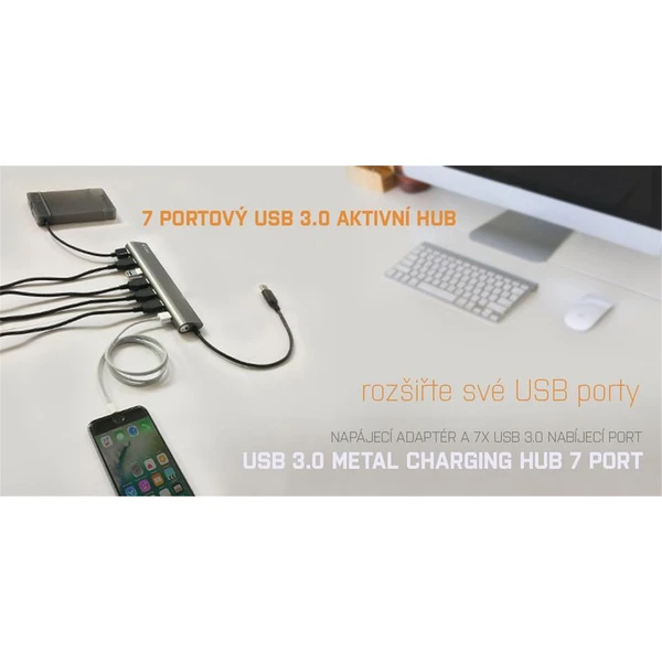 iTec USB 3.0 Hub 7-Port so sieťovým zdrojom - USB huby - Obrázok CJ62000301