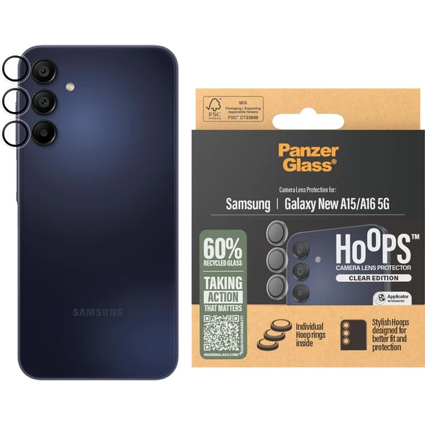 PanzerGlass® Hoops™ Samsung Galaxy A16/A16 5G číre ochranné krúžky pre šošovky fotoaparátu - Ochranné fólie a sklo - Obrázok CKPE000N01