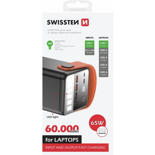 Swissten Power Line powerbanka 60 000 mAh 65W PD čierna - Powerbanky - Obrázok CKSR100501