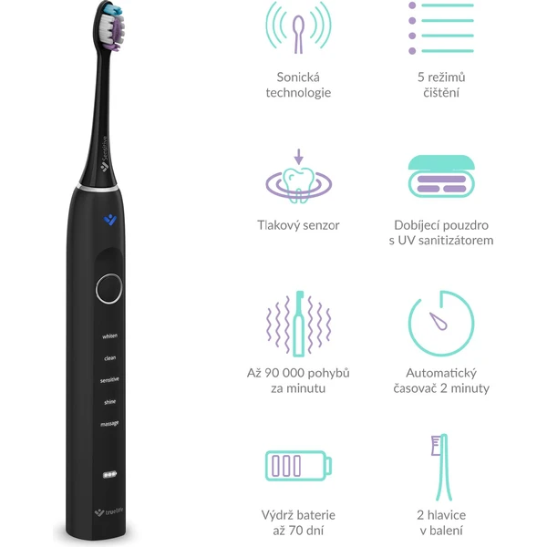 TrueLife SonicBrush Clean70 UV sonická kefka čierna - Zubné kefky - Obrázok CRUL000K01
