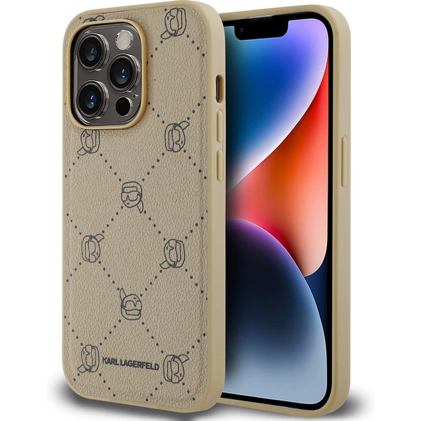 Karl Lagerfeld PU Karl Heads Pattern Magsafe zadný kryt iPhone 14 Pro Max béžový - Puzdra - Hlavný obrázok