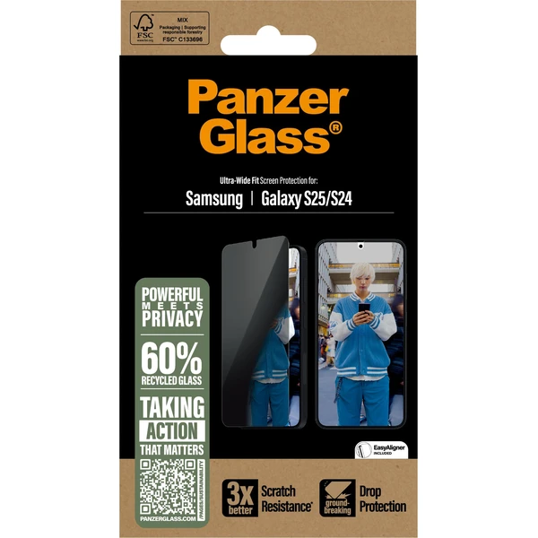 PanzerGlass® Privacy sklo Samsung Galaxy S25/S24 s inštalačným rámčekom - Ochranné fólie a sklo - Obrázok D0FC000J01