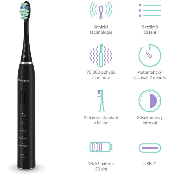 TrueLife SonicBrush Clean30 sonická zubná kefka čierna - Zubné kefky - Obrázok D1H0000P01