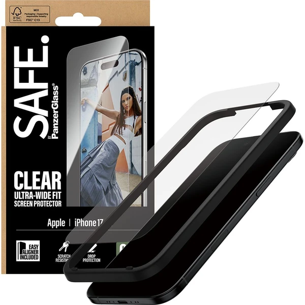 PanzerGlass® SAFE Ultra-Wide Fit sklo Apple iPhone Air s inštalačným rámčekom - Ochranné fólie a sklo - Obrázok D1KH000K01