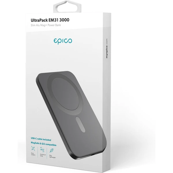 Epico UltraPack Slim 3000mAh hliníková Mag+ bezdrôtová powerbanka EM31 vesmírne šedá - Powerbanky - Obrázok D2CB000J01