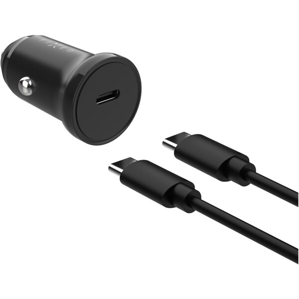 FIXED set autonabíjačky s USB-C výstupom a USB-C/USB-C káblom, podpora PD, 1 meter, 20W čierny
