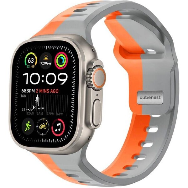 CubeNest Premium Silicon Band remienok Apple Watch 42-49 mm sivý/oranžový