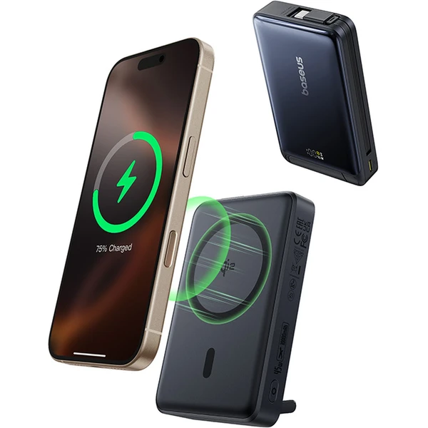 Powerbanka Baseus Nomos Qi2 10000mAh 45W s káblom USB-C čierna - Powerbanky - Obrázok D7AE000N01