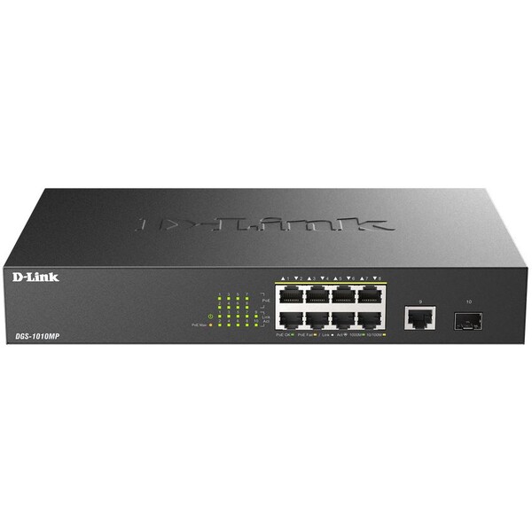 D-Link 10-Port Gigabit PoE+ Unmanaged Switch with 1 x SFP port a 1 x Gigabit Uplink Port