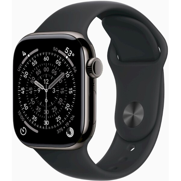 E-shop Apple Watch Series 11 Cellular (42mm) Bridlicovo šedý titán s čiernym športovým remienkom S/M
