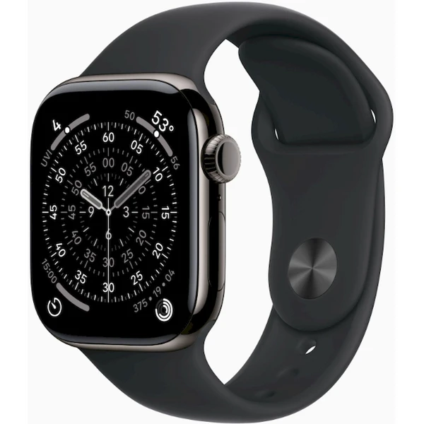 Apple Watch Series 11 Cellular (42mm) Bridlicovo šedý titán s čiernym športovým remienkom S/M - Inteligentné hodinky - Hlavný obrázok