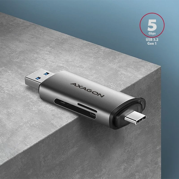 AXAGON CRESAC USB3.2 Gen 1 TypeC + TypeA externá čítačka kariet SD/microSD podpora UHSI - Čítačky pamäťových kariet - Obrázok D9ZHF00101