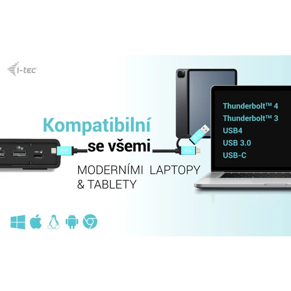 i-tec USB 3.0 / USB-C / Thunderbolt Dual Display dokovacia stanica s PD 100W - Dokovacie stanice - Obrázok DBP8000601