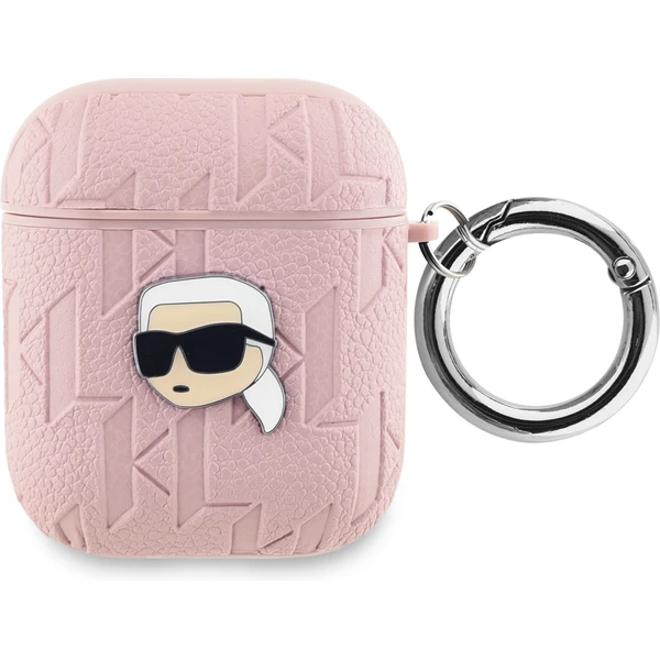 Karl Lagerfeld PU Embossed Karl Head puzdro AirPods 1/2 ružové - Puzdra - Hlavný obrázok