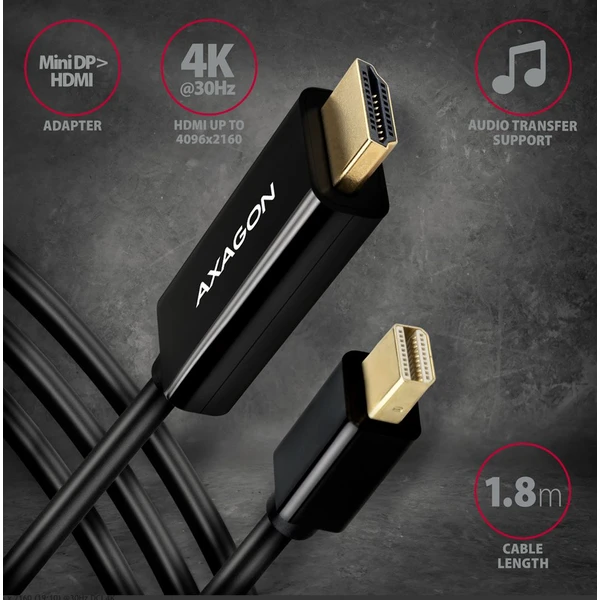 AXAGON Mini DisplayPort/HDMI 1.4 kábel 4K 1,8 m čierny - Káble a redukcie - Obrázok DGD0700301