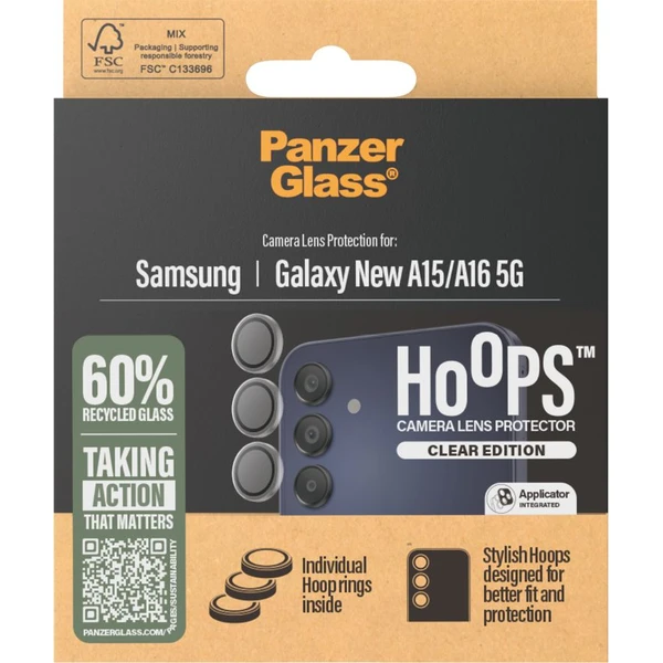 PanzerGlass® Hoops™ Samsung Galaxy A16/A16 5G číre ochranné krúžky pre šošovky fotoaparátu - Ochranné fólie a sklo - Obrázok DKPE000N01