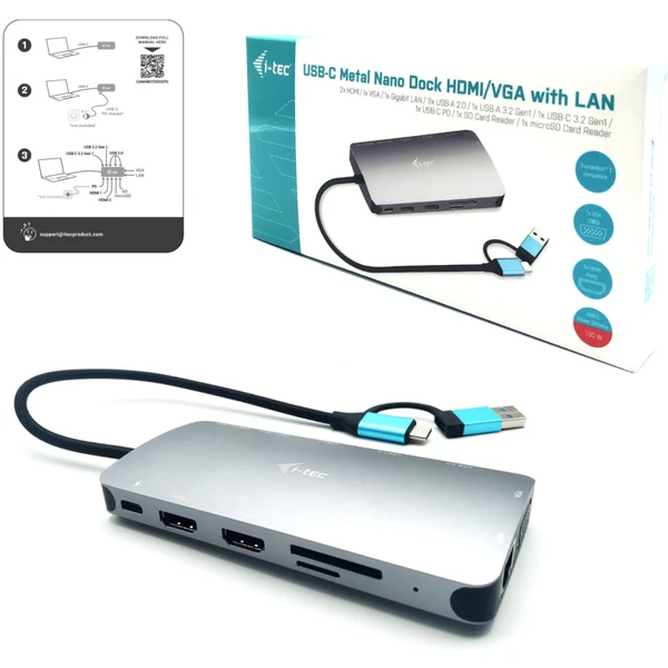 i-tec USB 3.0 USB-C/TB3 3x Display Metal Nano Dock with LAN + - Dokovacie stanice - Obrázok DRIXF00101
