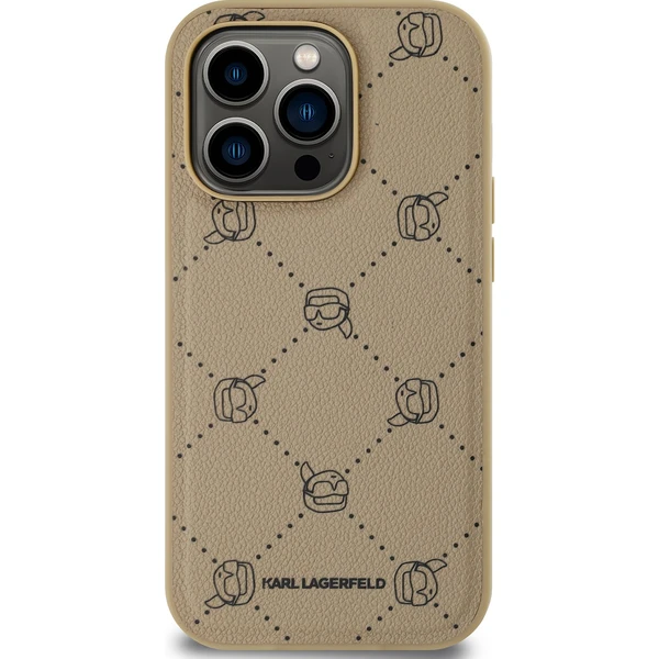 Karl Lagerfeld PU Karl Heads Pattern Magsafe zadný kryt iPhone 14 Pro Max béžový - Puzdra - Obrázok DVO5000J01