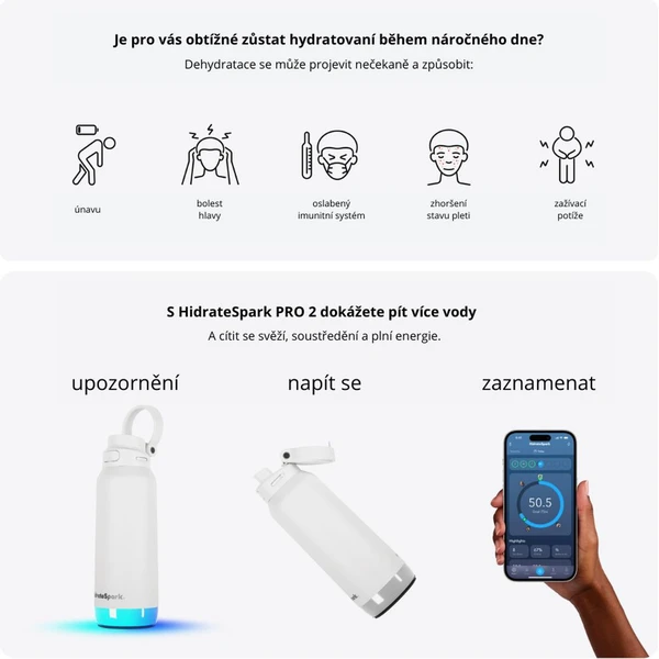 HidrateSpark PRO 2 múdra fľaša, 950 ml biela - Inteligentné fľaše - Obrázok DW2H000K01