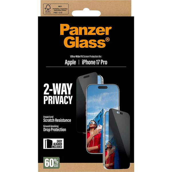 PanzerGlass® Privacy sklo Apple iPhone 17 Pro s inštalačným rámčekom - Ochranné fólie a sklo - Obrázok E0KH000K01