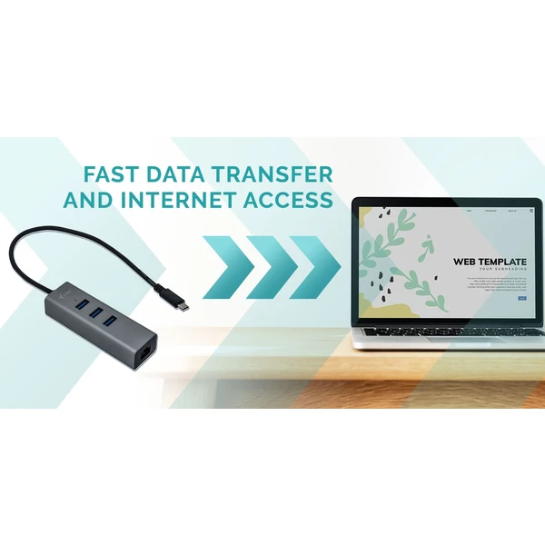 i-tec USB-C Metal 3-portový HUB s Gigabit Ethernet adaptérom - USB huby - Obrázok E1HA000501