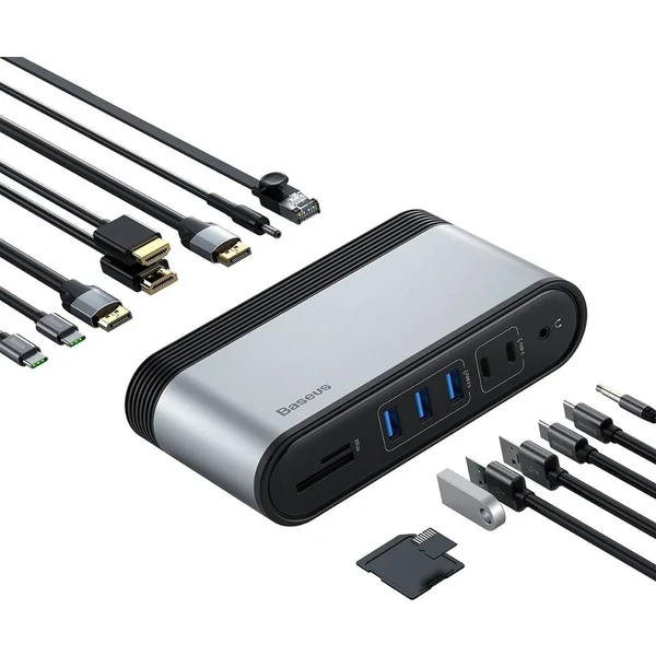 Baseus Dokovacia stanica 16v1 USB-C (CN+EU+UK redukcia do zásuvky) sivá - Dokovacie stanice - Obrázok E1U5000N01