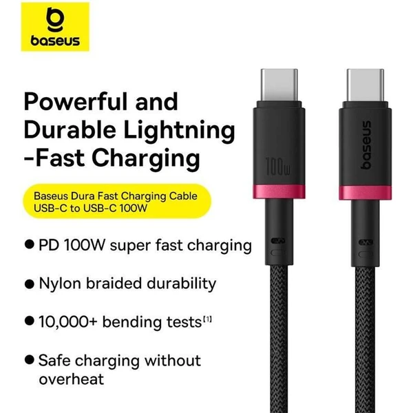Baseus Dura USB-C/USB-C napájací kábel 100W 1m červeno/čierny - Káble a redukcie - Obrázok E22R000K01