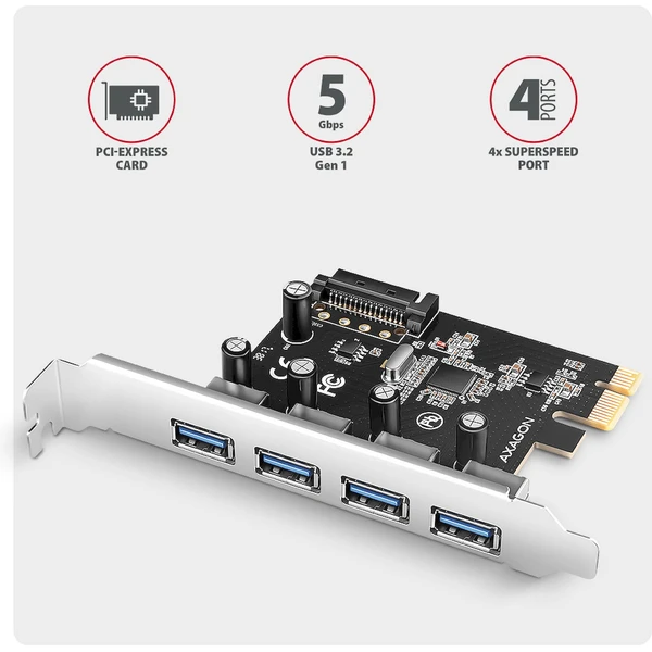AXAGON PCEU-430RS Pcle radič 4x USB 3.2 Gen 1 - Radiče - Obrázok E44D000L01
