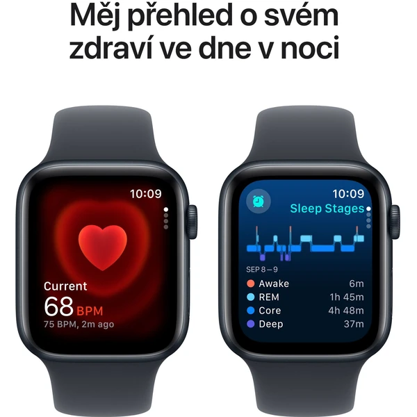 Apple Watch SE (2024) 40mm Temne atramentový hliník s atramentovým športovým remienkom M/L - Inteligentné hodinky - Obrázok E5Q7000K01