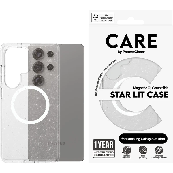 PanzerGlass® CARE kryt Samsung Galaxy S25 Ultra Star Lit trblietavý/biely QI - Puzdra - Obrázok E6FC000J01