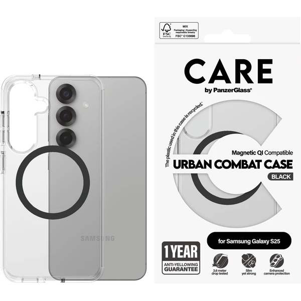 PanzerGlass® CARE kryt Samsung Galaxy S25 Urban Combat číry/čierny QI - Puzdra - Obrázok E7FC000J01