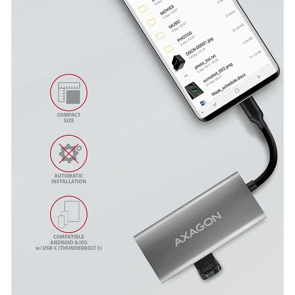 AXAGON HMC4G2 USBC 3.2 Gen 2 10 Gbps húb w. 2x USBA + 2x USBC 13cm USBC cable - USB huby - Obrázok E87HF00101