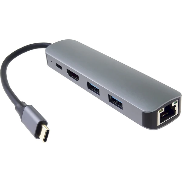 PremiumCord USB-C na HDMI + 2x USB3.2 + PD 100W + RJ45 10/100/1000Mbps adaptér - Dokovacie stanice - Obrázok E8LF000K01