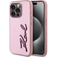 Karl Lagerfeld Wrinkled PU Signature Logo Zadný Kryt pre iPhone 15 Pro Max Pink - Puzdra