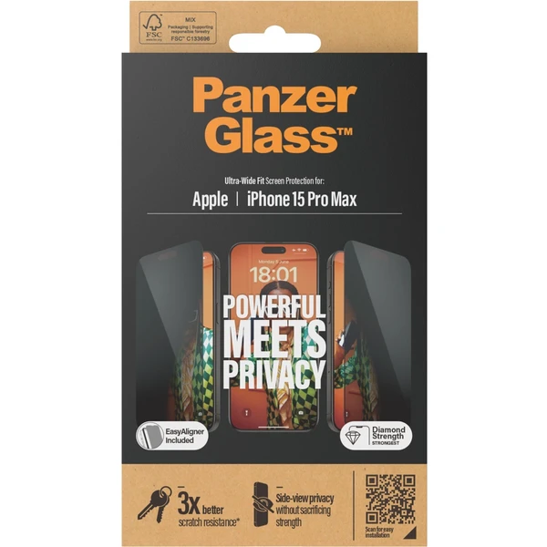 PanzerGlass Privacy ochranné sklo Apple iPhone 15 Pro Max - Ochranné fólie a sklo - Obrázok E9TS100501