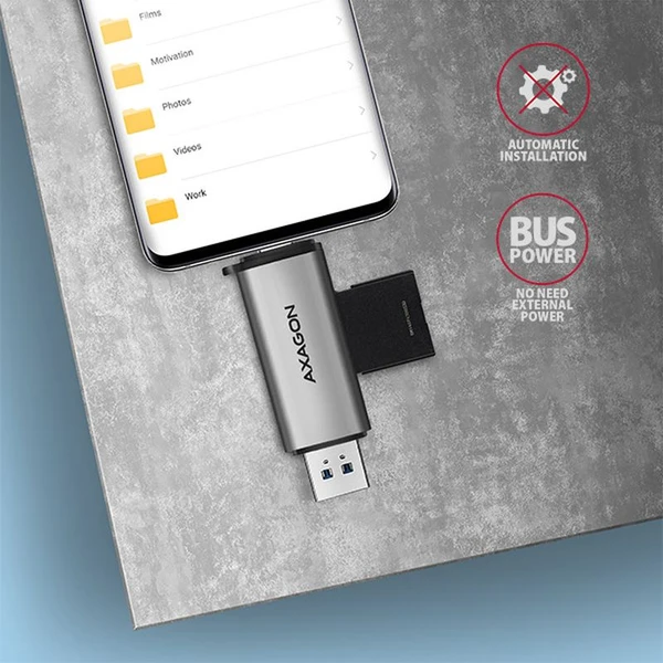 AXAGON CRESAC USB3.2 Gen 1 TypeC + TypeA externá čítačka kariet SD/microSD podpora UHSI - Čítačky pamäťových kariet - Obrázok E9ZHF00101