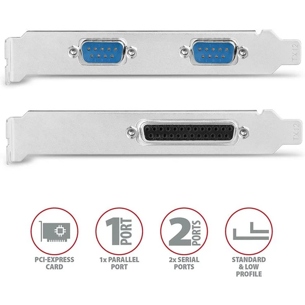 AXAGON PCEAPSN PCIe radič 1x paralelný (LPT) + 2x sériový port (RS232) 250 kbps vr. LP - Radiče - Obrázok EB7HF00101