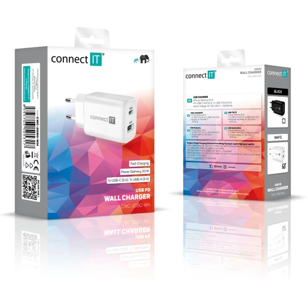 CONNECT IT Wanderer2 GaN nabíjací adaptér 1×USB-C + 1xUSB-A biely 33W PD - Nabíjačky - Obrázok EBN0000P01
