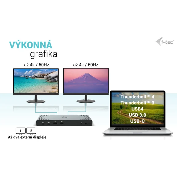 i-tec USB 3.0 / USB-C / Thunderbolt Dual Display dokovacia stanica s PD 100W - Dokovacie stanice - Obrázok EBP8000601