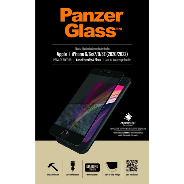 PanzerGlass Edge-to-Edge Privacy Apple iPhone 6/6s/7/8/SE (20/22) čierne - Ochranné fólie a sklo - Obrázok ECQ6000601