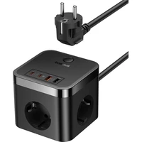 Baseus PowerCombo Cube predlžovací kábel 3x zásuvka + 2x USB + 2x USB-C 30W 1.5m čierny - Nabíjačky