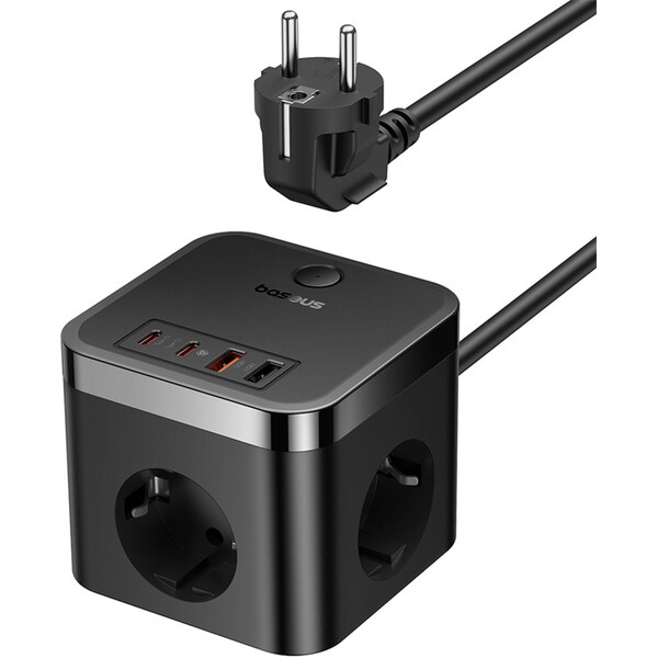 E-shop Baseus PowerCombo Cube predlžovací kábel 3x zásuvka + 2x USB + 2x USB-C 30W 1.5m čierny