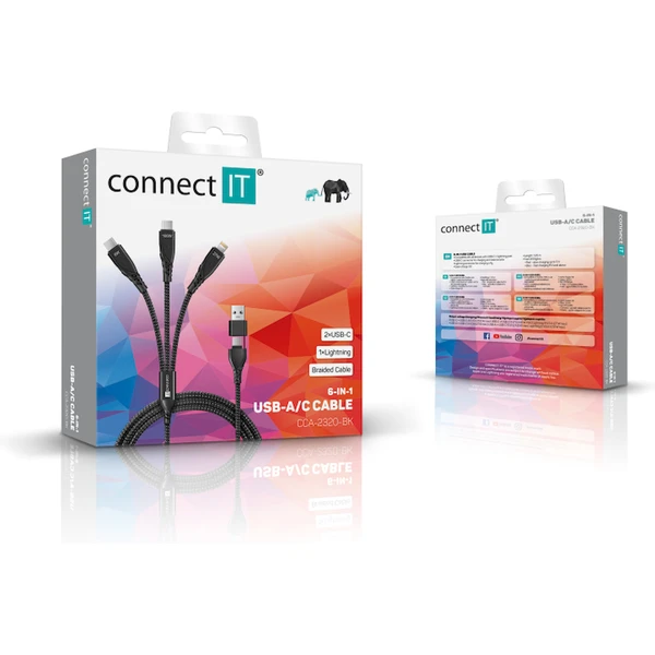 CONNECT IT Wirez 6v1 napájací kábel 100W 1,25m čierny - Káble a redukcie - Obrázok EFTG000K01