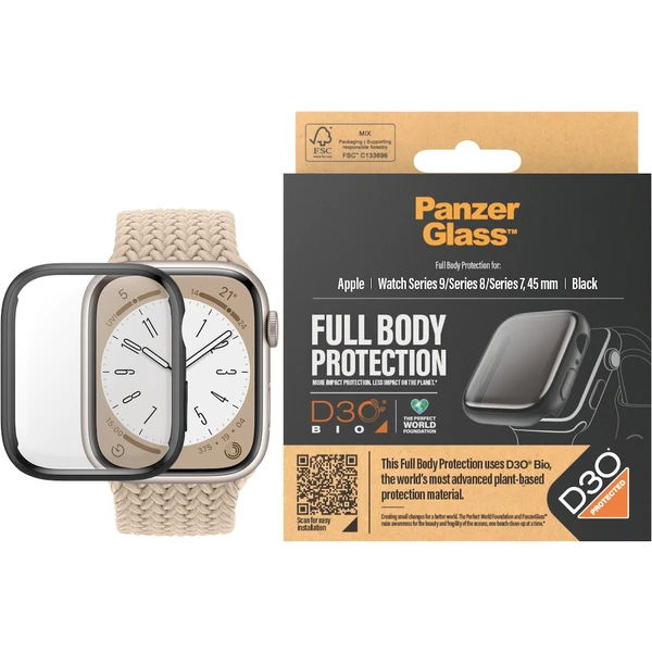 PanzerGlass Apple Watch 9/8/7 (45mm) ochranný kryt s D3O - čierny rámček - Puzdra - Obrázok EGC1000O01