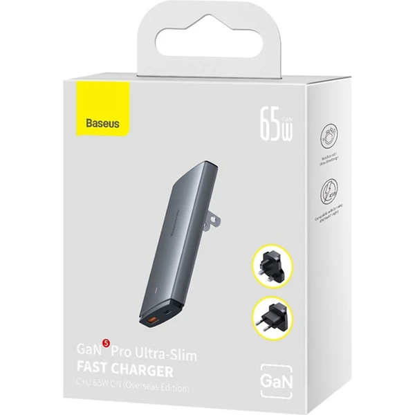 Nabíjačka do siete Baseus GaN5 Pro Ultra Slim USB-C/USB-A 65 W sivá - Nabíjačky - Obrázok EGGE000L01